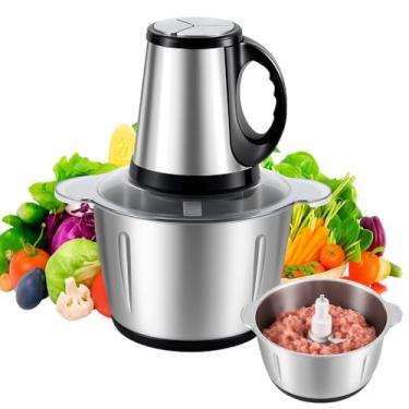 Imagem de Multiprocessador de Alimentos Elétrico 3L Triturador 110v Aço Inoxidável 1200W 4 Lâminas Moedor de Carne e Legumes Tigela Removível