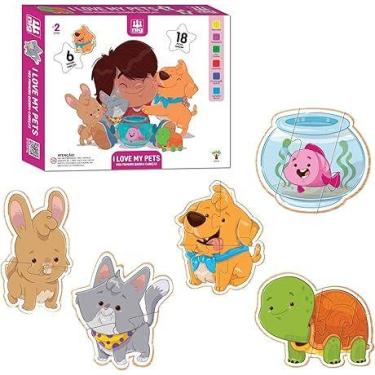 Imagem de Quebra-Cabeça I Love My Pets - 30 Peças de Madeira para Crianças - NIG