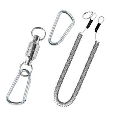 Imagem de VQORAHUIX Rede magnética de liberação de rede de pesca com mosca retrátil chaveiro magnético, para pesca com mosca com cordão retrátil em espiral mosquetão