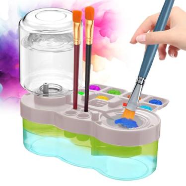 Imagem de Limpador de pincel atualizado 2025, estação de pintura infantil com lavadora, dispensador de enxágue de aquarela de ciclo de água com suporte e paleta, sistema de limpeza de materiais de arte para