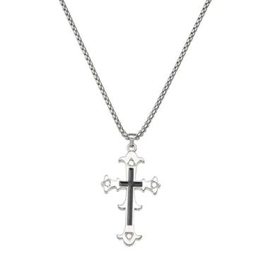 Imagem de LUSKINNO Colar de cruz geométrica para homens e mulheres, pingente de crucifixo em forma de diamante de aço titânio com corrente de cabo