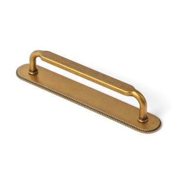 Imagem de Goo-Ki Pacote com 2 puxadores de armário de latão antigo com placa traseira, furo central de liga de zinco, ferragens de liga de zinco, puxadores de armário de cozinha com espaçador