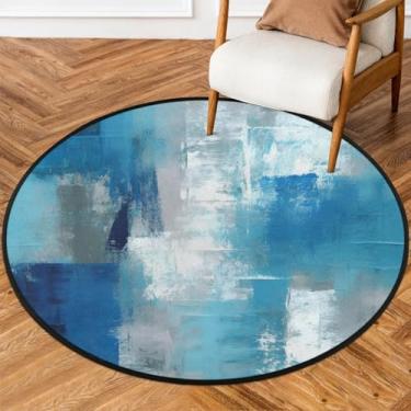 Imagem de Tapete redondo de 1,8 m treliça abstrata azul branco macio tapete circular antiderrapante lavável tapete de porta para interior quarto berçário sala de estar cozinha banheiro entrada casa tapete