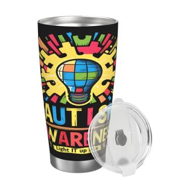 Imagem de hongjinglin Lâmpada colorida para autismo, 590 ml, copo isolado de aço inoxidável com tampa, copo reutilizável, caneca de café, copos de água para bebidas frias e quentes, presentes para mulheres e