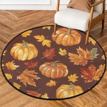 Imagem de Tapete redondo pequeno de 1,8 m, folhas de abóbora, tapete circular antiderrapante, lavável, tapete de porta circular para quarto, sala de estar, berçário, cozinha, banheiro, entrada, decoração de