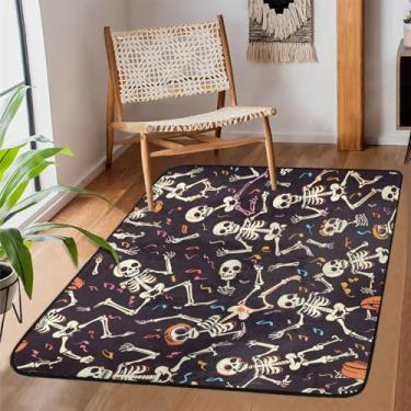 Imagem de Tapete de área de 1,2 m x 1,8 m para sala de estar, lavável à máquina, esqueleto, música, tapete antiderrapante, tapete macio para sala de estar, quarto, sala de jantar, berçário, cozinha, decoração