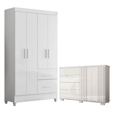 Imagem de Guarda Roupa Solteiro Madri Flex E Cômoda Texas Branco Brilho - Moval