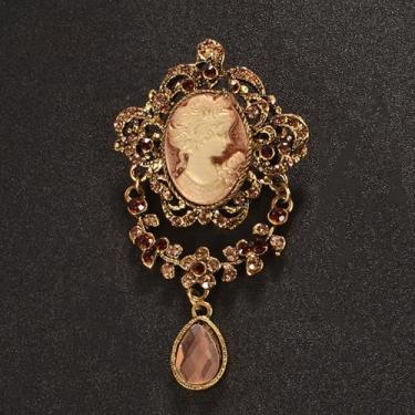 Imagem de Broche de camafeu vitoriano, broche de cristal vintage com rosto feminino, broche de lapela para blazers e casacos femininos, presente de luxo, One Size, Metal, não
