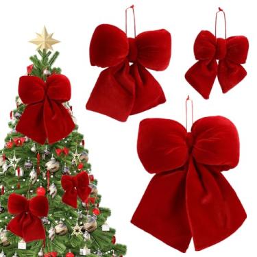 Imagem de EUBUY 3 peças mini laço vermelho de Natal, laços de veludo vermelho para guirlanda de porta da frente, lareira, festa de Natal, enfeites de árvore de Natal, embrulho de presente