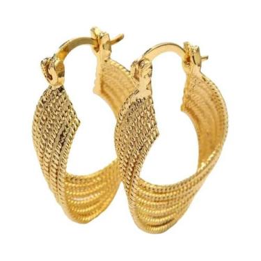 Imagem de Brincos De Argola Pequenos Em Ouro Brilhante Com Design Geométrico Par