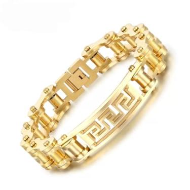 Imagem de Pulseira masculina personalizada de ouro 18k puro, corrente cubana, corrente de bicicleta, corrente de motocicleta, acessórios hip-hop, pulseiras legais masculinas e femininas, caixa de presente de