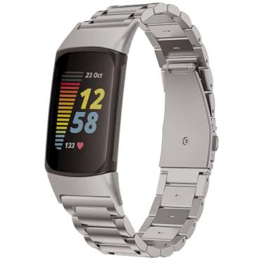 Imagem de synsing Pulseira de relógio de titânio compatível com Fitbit Charger 6/Charger 5, pulseira de metal de titânio leve compatível com Fitbit Charger 6/5 para homens e mulheres