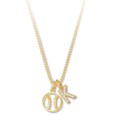 Imagem de Aswinfon Colar com inicial de softball, para mulheres e adolescentes, banhado a ouro 18K, pingente de letra A-Z, joias de beisebol, colar esportivo, presentes de softball, presentes para mulheres, seu