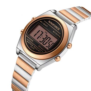 Imagem de Relógio Digital Feminino Com Pulseira De Aço Inoxidável De Quartzo Elegante Prata Rose