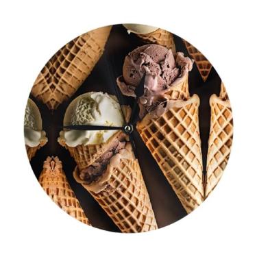 Imagem de ZERAOKE Sorvete - Relógio de parede redondo moderno - silencioso sem tique-taque operado por bateria, decoração de mesa ou parede para sala de estar, quarto, escritório.