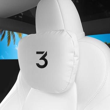 Imagem de Travesseiro de pescoço de carro de couro Nappa para Tesla Model Y Model 3 Juniper/Highland almofada de encosto de cabeça espuma viscoelástica design ergonômico respirável altura ajustável acessórios