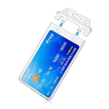 Imagem de Pacote com 50 porta-crachás de identificação de plástico rígido com travamento permanente - capa protetora rígida para cartões de acesso, documentos de estudante, cartões de proximidade, RFID de