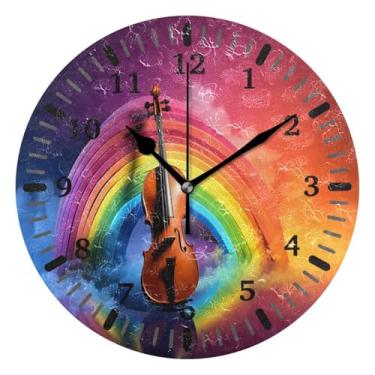 Imagem de CEBUGI 1 instrumento musical, 1 relógio de parede, operado por bateria, relógios de parede silenciosos sem tique-taque para cozinha, banheiro, quarto, escritório, decoração 25,4 cm