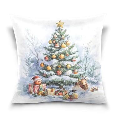 Imagem de Wassud Capa de almofada decorativa de árvore de Natal em aquarela, 45,7 x 45,7 cm, para sofá, casa, casa de fazenda, decoração de quarto