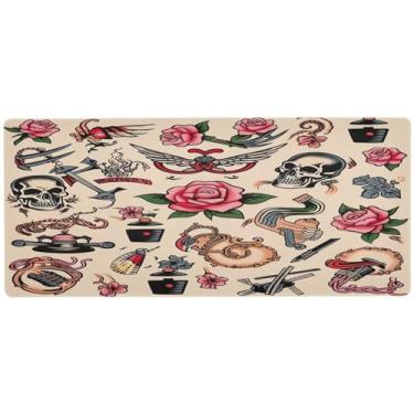 Imagem de Wassud Mouse pad de rosas e caveiras para jogos com base de borracha antiderrapante, mouse pad longo com borda costurada, almofada grande à prova d'água para escritório, casa, 80 x 30 cm