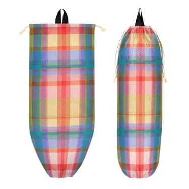 Imagem de xigua Suporte de parede de plástico padrão xadrez com cordão 1 pacote, organizador de sacolas de compras reutilizável para bolsas, meias, roupas íntimas e gravatas