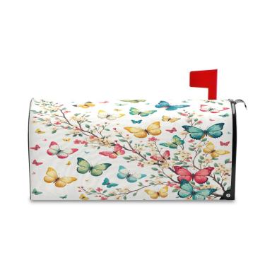 Imagem de Burbuja Capa magnética para caixa de correio, borboletas na árvore, capa de caixa de correio decorativa para decoração de jardim e quintal, tamanho grande 52,8 x 64,5 cm