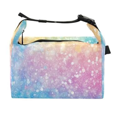 Imagem de STAYTOP Lancheira de fundo arco-íris brilhante com fivela de alça, lancheira isolada para meninos e meninas, lancheira térmica para trabalho escolar