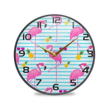 Imagem de YETTASBIN Relógio de parede de acrílico Flamingos - Silencioso, sem tique-taque, operado por bateria, relógio redondo decorativo criativo para cozinha, sala de estar, banheiro, decoração de escritório