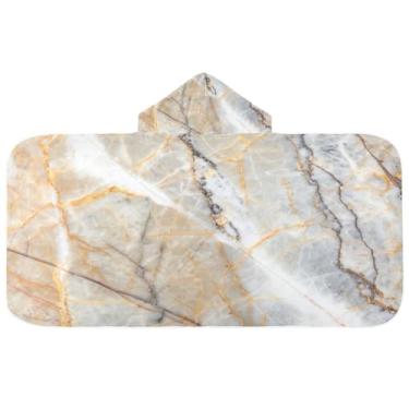 Imagem de CEBUGI Toalha de banho com capuz de textura de mármore branco para crianças toalha de banho macia absorvente com capuz 127 x 59,7 cm toalha de banho de praia para meninos e meninas