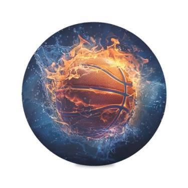 Imagem de xigua Jogo americano redondo de basquete Water and Fire, conjunto de 4 para mesa de jantar, tapetes de mesa antiderrapantes laváveis e resistentes ao calor para decoração de festa, cozinha, jantar