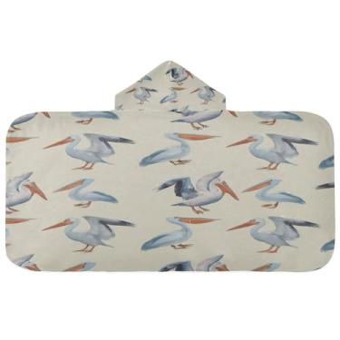 Imagem de Burbuja Pelicans Toalha de banho com capuz para crianças, toalha de praia de pelúcia macia absorvente para meninas e meninos 3-10 anos, 61 x 127 cm