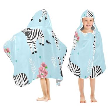 Imagem de Burbuja Playful Zebras Toalha de banho com capuz para crianças, toalha de praia de pelúcia macia absorvente para meninas e meninos 3-10 anos, 61 x 127 cm