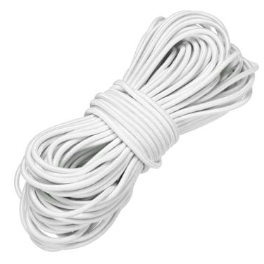 Imagem de PATIKIL Cordão elástico elástico, corda elástica de 1/20.3 cm x 49' de poliéster resistente para caiaque corda elástica para caiaque lona gravata barco barraca acampamento artesanato DIY, branco