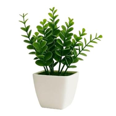 Imagem de Vaso Com Ramo De Eucalipto Artificial Buchinho + Vasinho Quadrado De Musgo Branco DecoraçãO Enfeite Para Casa Altamente Decorativo E Esteticamente AgradáVel(1)