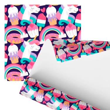 Imagem de Papel de Parede Decorativo Infantil com Estampa de Cupcakes unicornios, Arco-Íris e Sorvetes, Colorido, 2,80