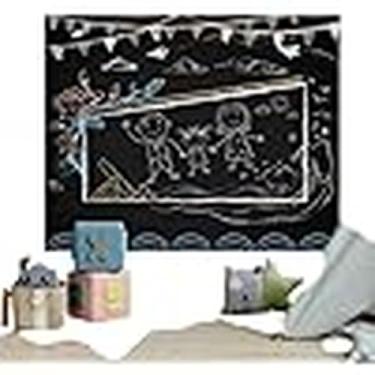 Imagem de Papel de Parede Adesivo Lousa PVC, Preto Fosco, 45cm x 2m, Lavável, com 5 Gizes Coloridos, para Quartos, Escritórios e Cozinhas