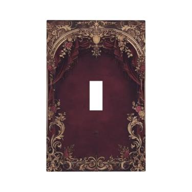 Imagem de Naiqadnehz Placa decorativa para interruptor de luz, vintage, gótico, bordô, dourado, floral, 1 gangue, placa de parede com botão único, capas de tomada elétrica para decoração de quarto e sala de