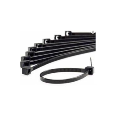 Imagem de Abraçadeira de Nylon Preta, 30cm x 3,6mm, 100 Unidades, Material Nylon 66, com Proteção UV, para Organização de Cabos e Fios