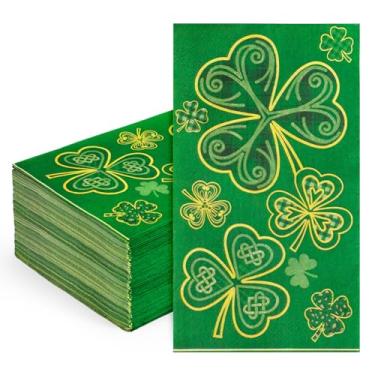 Imagem de JarThenaAMCS Guardanapos de papel para convidados do Dia de São Patrício Toalhas de mão descartáveis trevo trevo da sorte para festa irlandesa férias cozinha banheiro suprimentos de mesa de jantar, 50