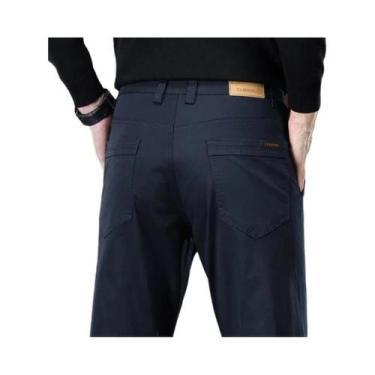 Imagem de Calças Casuais Slim Straight Masculinas 97% Algodão Preto Caqui Cinza 