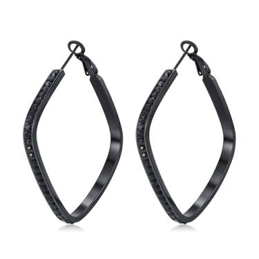 Imagem de CiNily Brincos geométricos de argola grande para mulheres adolescentes hipoalergênicos de aço inoxidável brincos quadrados de zircão cúbico multicolorido, argola média, joias banhadas em ouro, prata