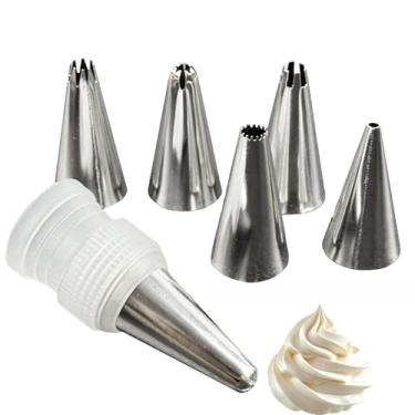 Imagem de COO KORA Conjunto de 6 peças de aço inoxidável 304 para decoração de bolos, 20 sacos de confeitar de creme descartáveis. Conjunto profissional de pontas de decoração para bolos, sobremesas, biscoitos