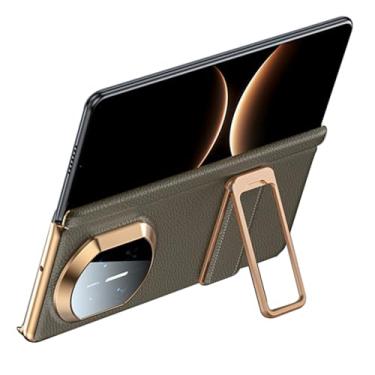 Imagem de POYUFRG Capa de couro genuíno para Huawei Mate X7, capa de proteção de dobradiça galvanizada de luxo fina com suporte giratório, marrom, Mate X7