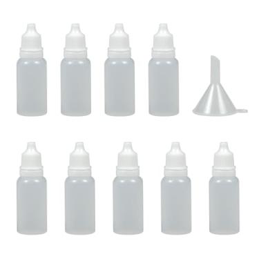 Imagem de Yeetandoo 10 frascos conta-gotas de plástico de 15 ml (9 frascos + 1 funil) – Recipientes de viagem portáteis com tampa e plugue para colírios, solução salina, etc. (15 ml 10P)