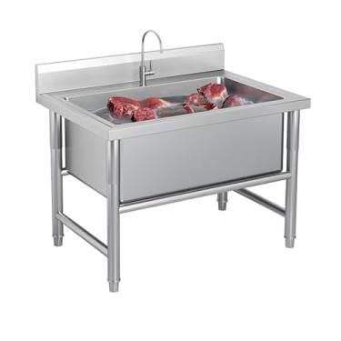 Imagem de Pia de tigela única grande, pia industrial de cozinha, pia independente de aço inoxidável, 1 compartimento para pia de cozinha comercial, pia utilitária com backsplash (100 x 70 x 80 cm/39,4 x 27,6 x