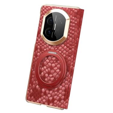 Imagem de POYUFRG Capa magnética para Huawei Mate X7, capa flip inteligente de couro genuíno galvanizado fino com anel de metal, vermelho, Mate X7