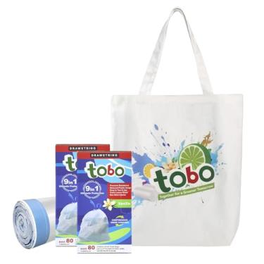 Imagem de Tobo Sacos de lixo pequenos de 4 galões com escudo de odor de baunilha (160 unidades, 2 caixas) + sacola de lona reutilizável, resistente a vazamentos e rasgos, design fácil de rasgar, serve para