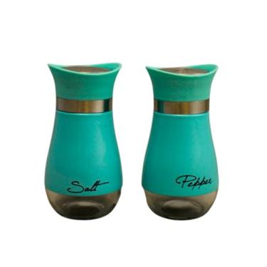 Imagem de Conjunto de saleiro e pimenteiro de aço inoxidável para cobertura de vidro com "sal" e "pimenta" impresso na frente, sem BPA, dispensadores de especiarias com capacidade de 125 g, mesa de jantar de