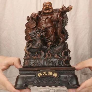 Imagem de FENNYYAR Ornamento de artesanato de estátua de Buda em estilo chinês, 23 cm, decoração de escritório de consagração doméstica