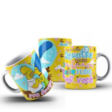 Imagem de Caneca Casal Namorados Personagens E Frases Românticas Porcelana 325ml (TE AMO)